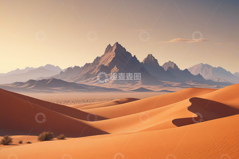 高清大图下载【趣麦麦图】壮丽沙漠与远处山脉景观