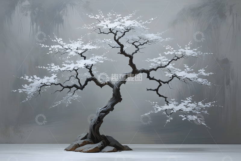 高清大图下载【趣麦麦图】中式风格单株白树特写