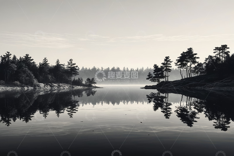 高清大图下载【趣麦麦图】静谧湖面森林倒影风光