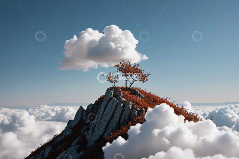 高清大图下载【趣麦麦图】山顶孤树与云海景观