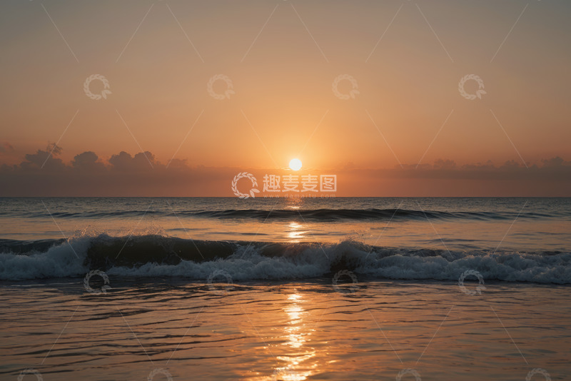 高清大图下载【趣麦麦图】海滩日出海面波浪景象