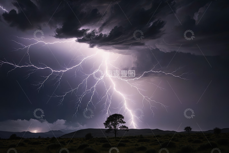 高清大图下载【趣麦麦图】旷野上闪电划破乌云的景象