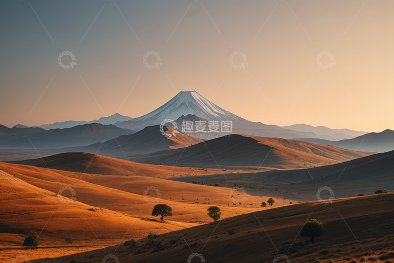 高清大图下载【趣麦麦图】沙漠山丘与远处雪山风景