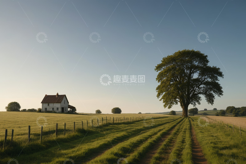 高清大图下载【趣麦麦图】田园草地小屋风景