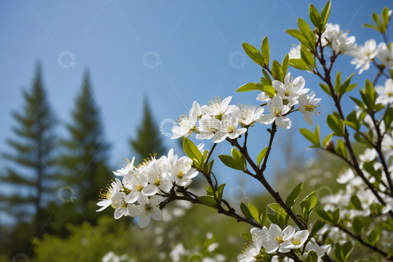 高清大图下载【趣麦麦图】枝头绽放的白色花朵