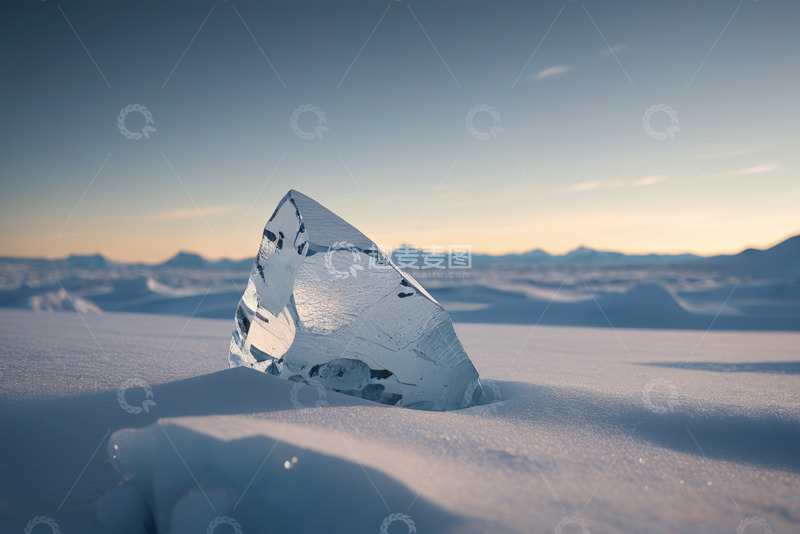 高清大图下载【趣麦麦图】雪地上的透明冰块