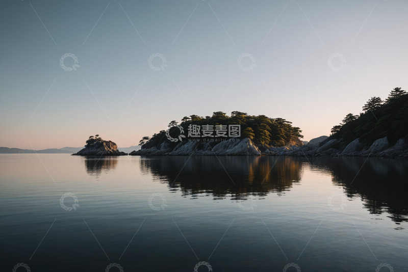 高清大图下载【趣麦麦图】宁静湖面与湖心岛风光