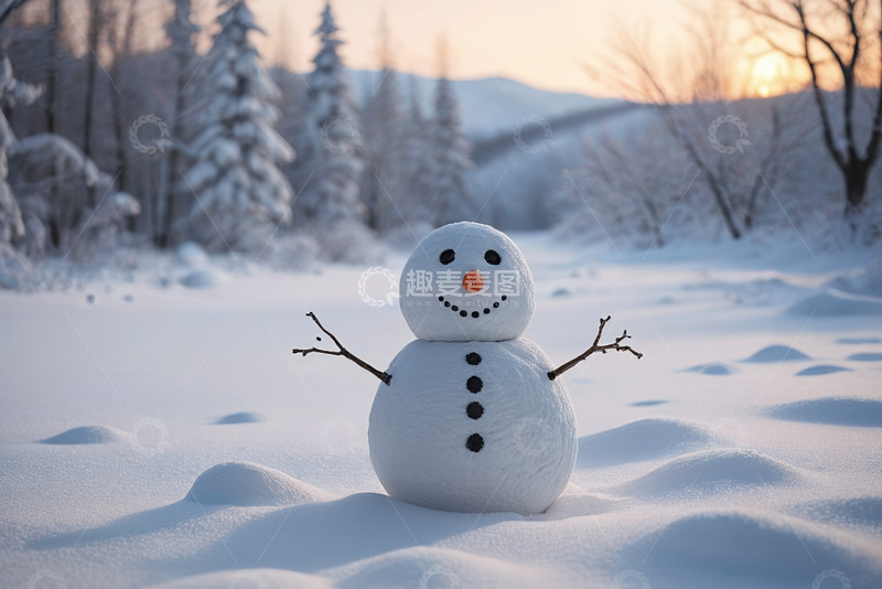 高清大图下载【趣麦麦图】雪地中的雪人及雪景