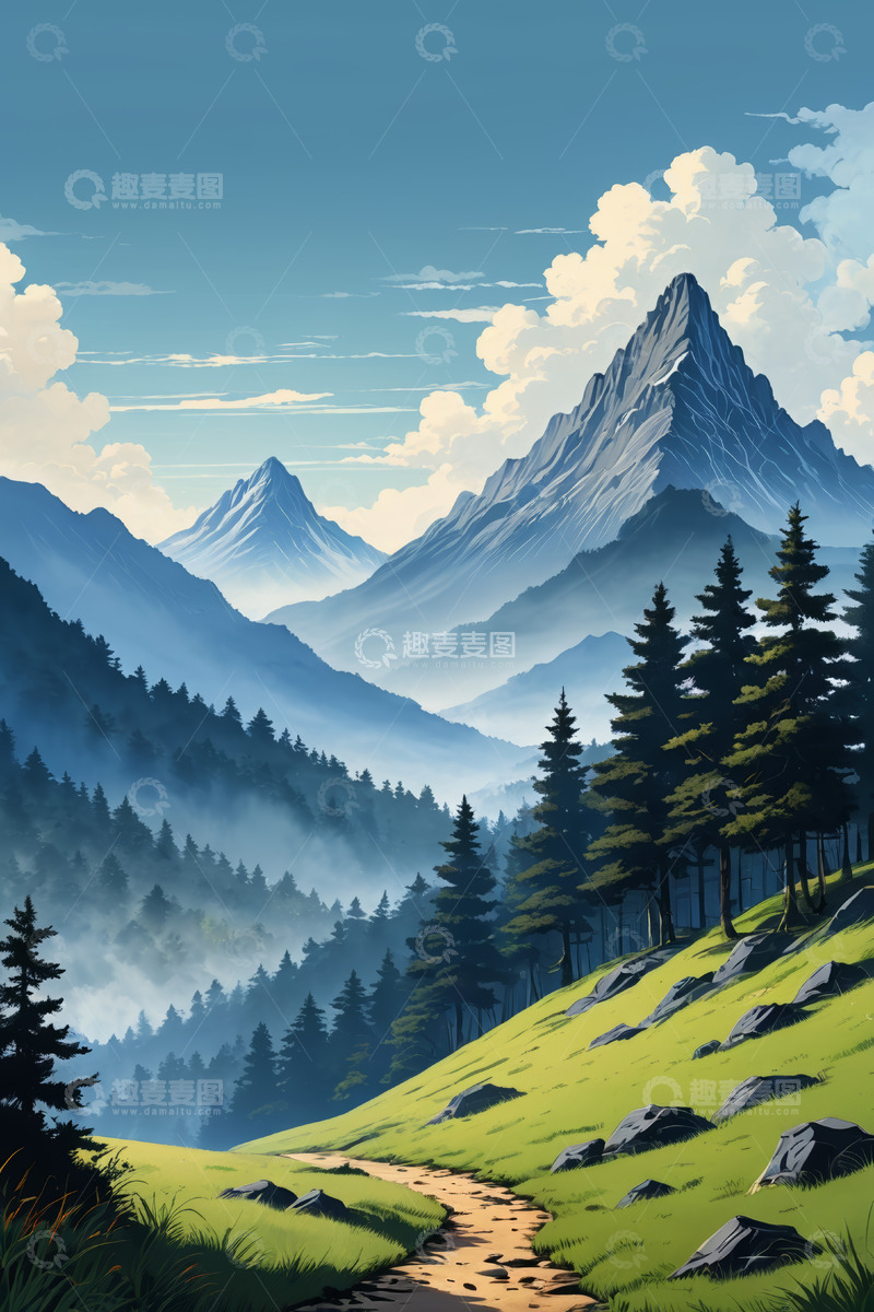 高清大图下载【趣麦麦图】山间森林风景全景