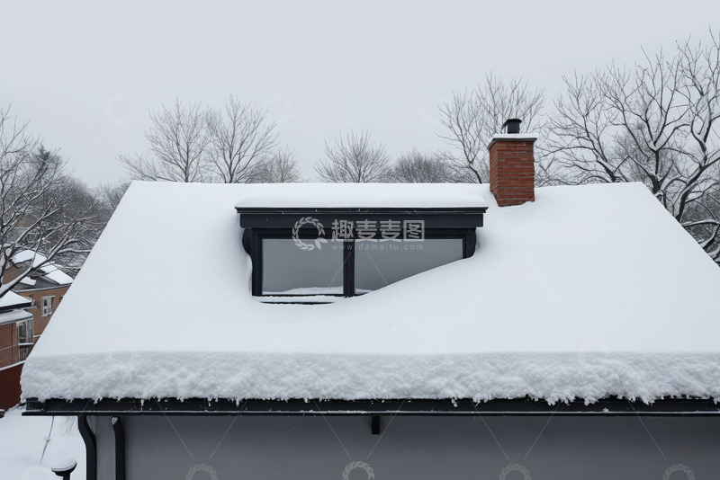 高清大图下载【趣麦麦图】积雪覆盖的屋顶与烟囱景观