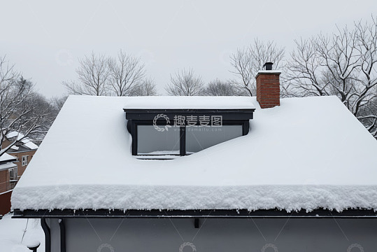 积雪覆盖的屋顶与烟囱景观