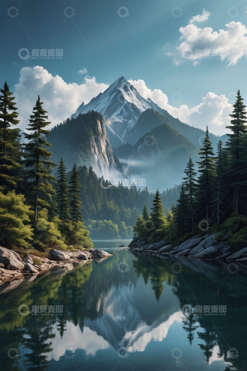 高清大图下载【趣麦麦图】山林湖泊雪山自然景观