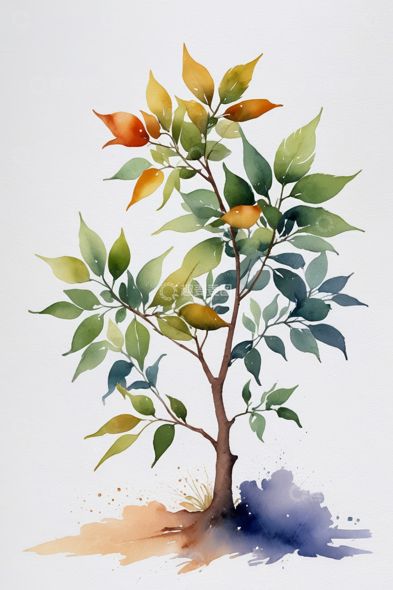 高清大图下载【趣麦麦图】水彩风格树木植物素材