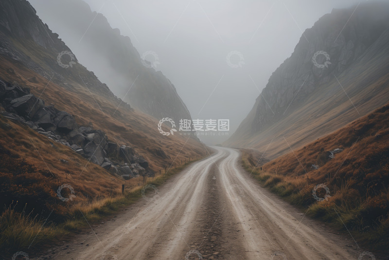 高清大图下载【趣麦麦图】山间雾中蜿蜒的泥土路