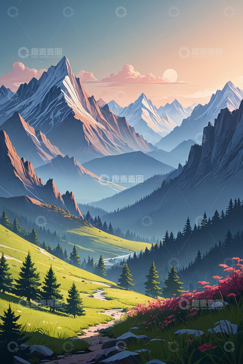 高清大图下载【趣麦麦图】山间森林自然风光全景