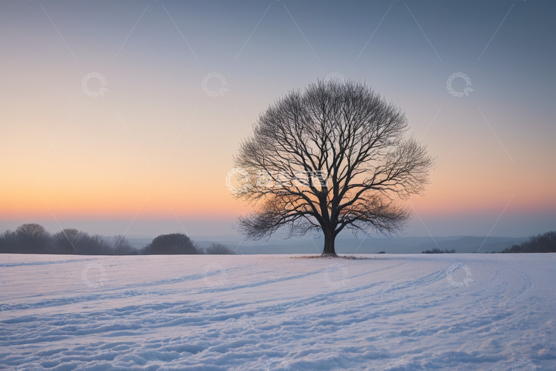 高清大图下载【趣麦麦图】雪地中孤独的树木