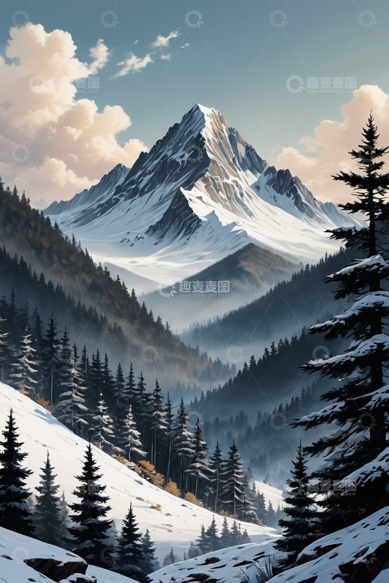 高清大图下载【趣麦麦图】雪山森林自然风景
