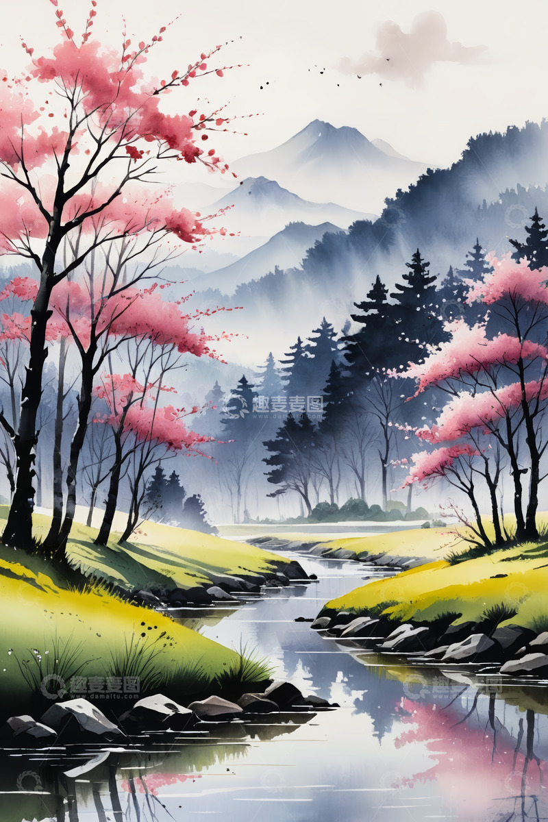 高清大图下载【趣麦麦图】春日山林溪流风景