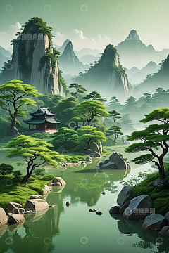 中式山水风景图