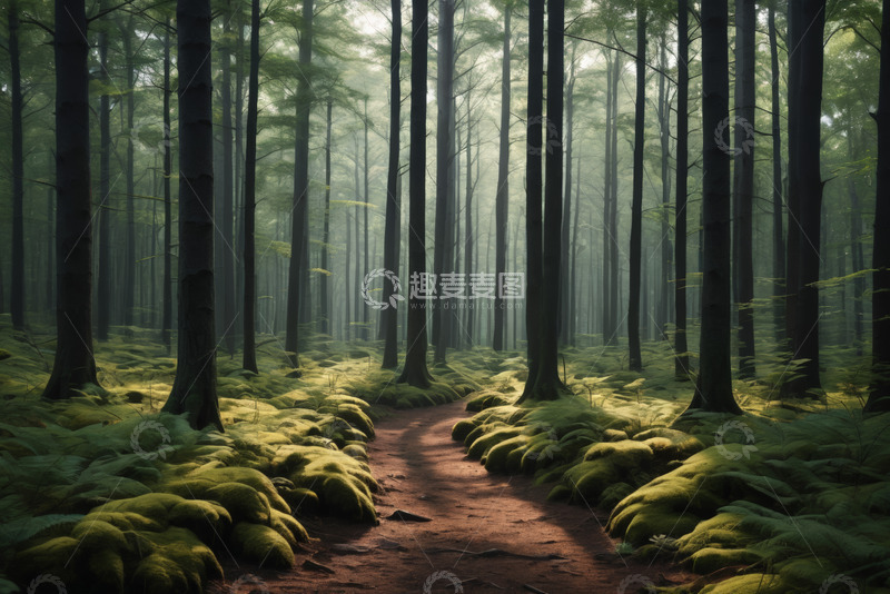 高清大图下载【趣麦麦图】阳光照耀下的静谧森林小径