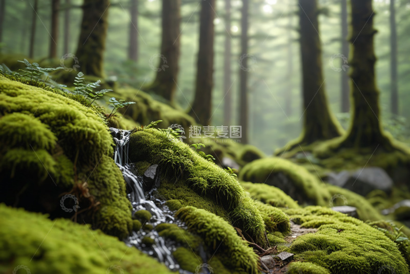 高清大图下载【趣麦麦图】森林中长满苔藓的溪流景观