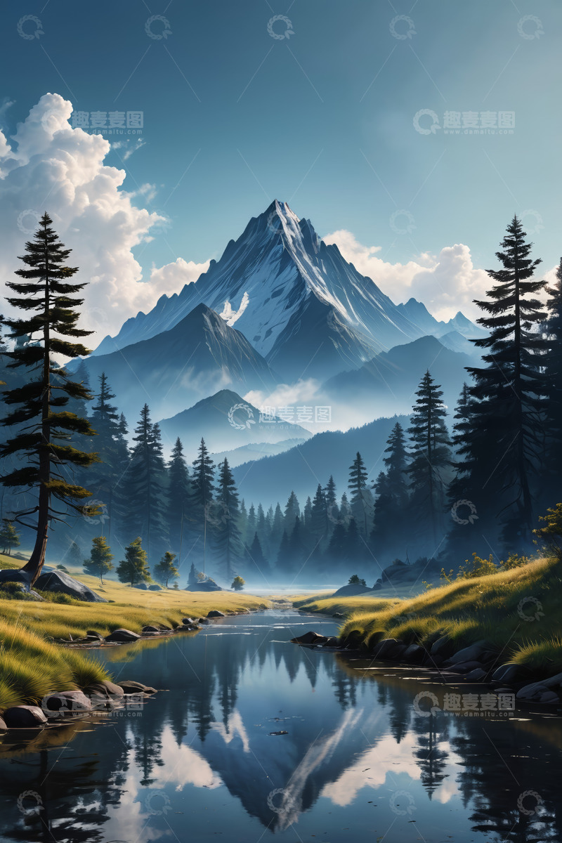高清大图下载【趣麦麦图】山脉森林河流自然风景