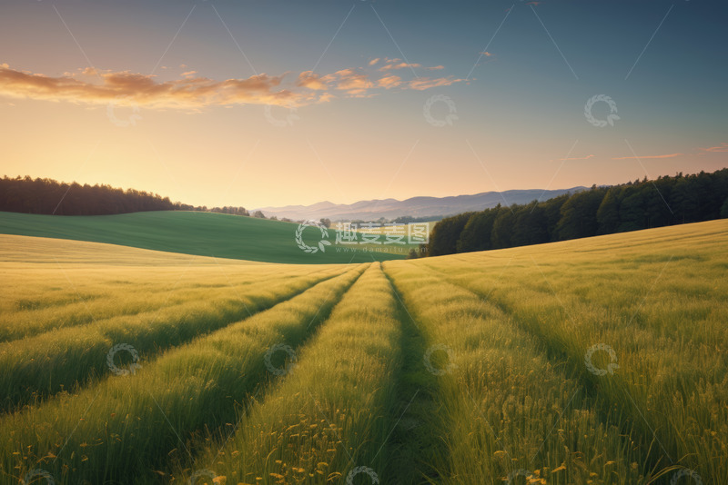 高清大图下载【趣麦麦图】黄昏下的广阔田野景观