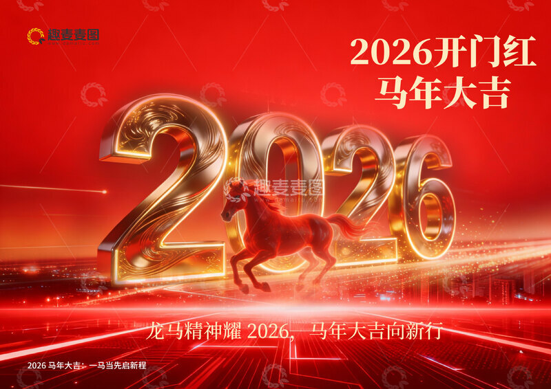 源文件下载【趣麦麦图】2026开门红火马迎春