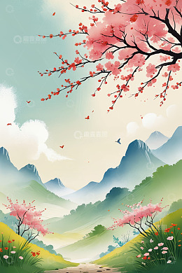 春日山间烂漫樱花风景
