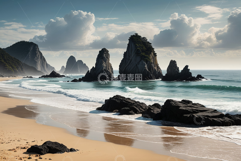 高清大图下载【趣麦麦图】海滩礁石海洋自然风光