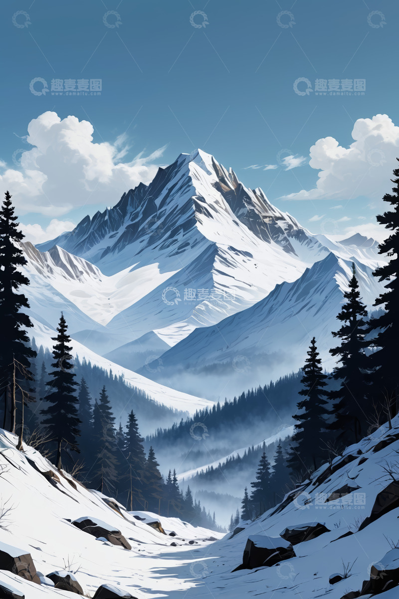 高清大图下载【趣麦麦图】雪山森林自然风光