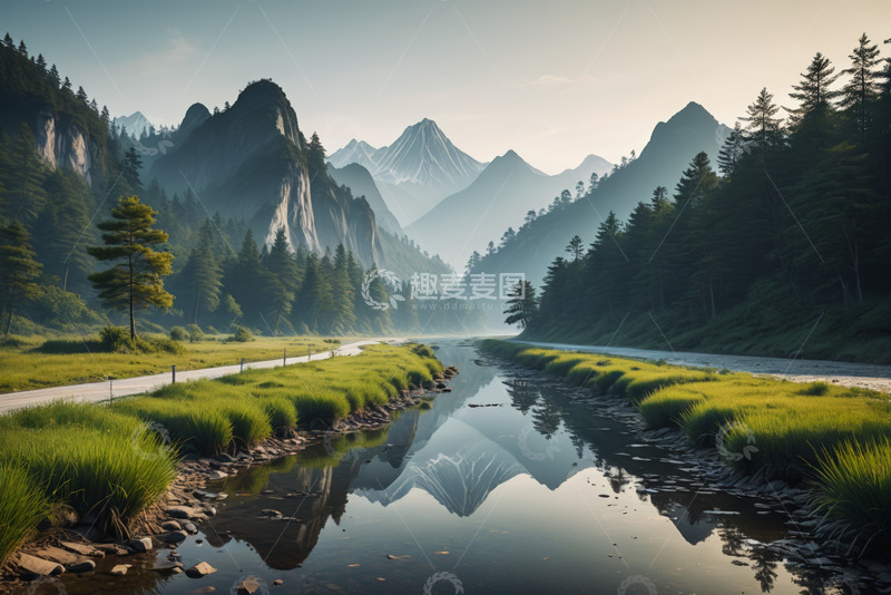 高清大图下载【趣麦麦图】山间河畔自然风光