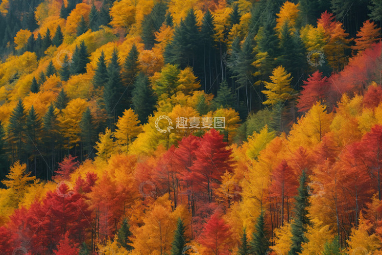 秋季五彩斑斓的森林景观