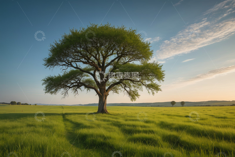 高清大图下载【趣麦麦图】原野中独立的大树