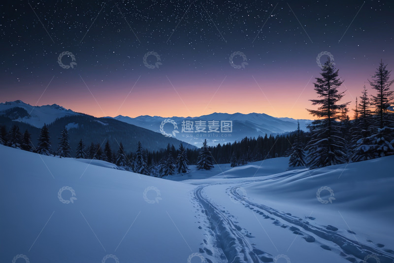 高清大图下载【趣麦麦图】雪夜山林全景