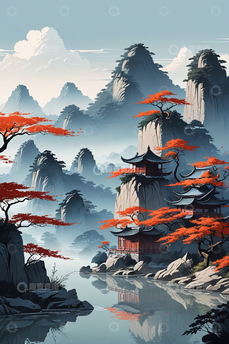 高清大图下载【趣麦麦图】古风山水楼阁风景