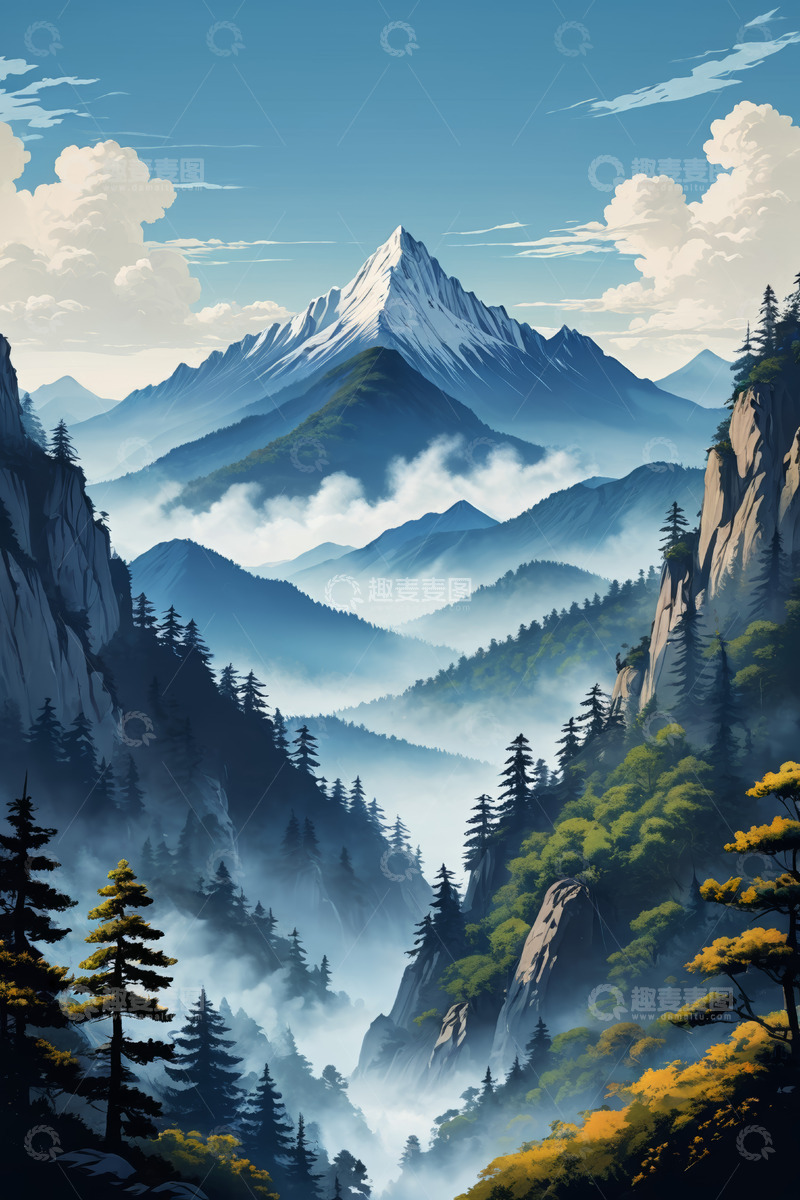 高清大图下载【趣麦麦图】山间云雾缭绕自然风光
