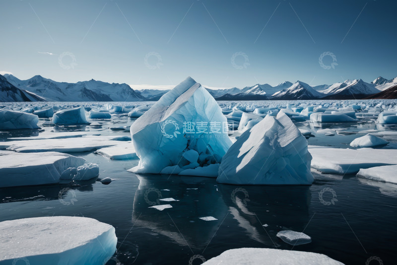 高清大图下载【趣麦麦图】冰川上的巨大冰块与雪山景观