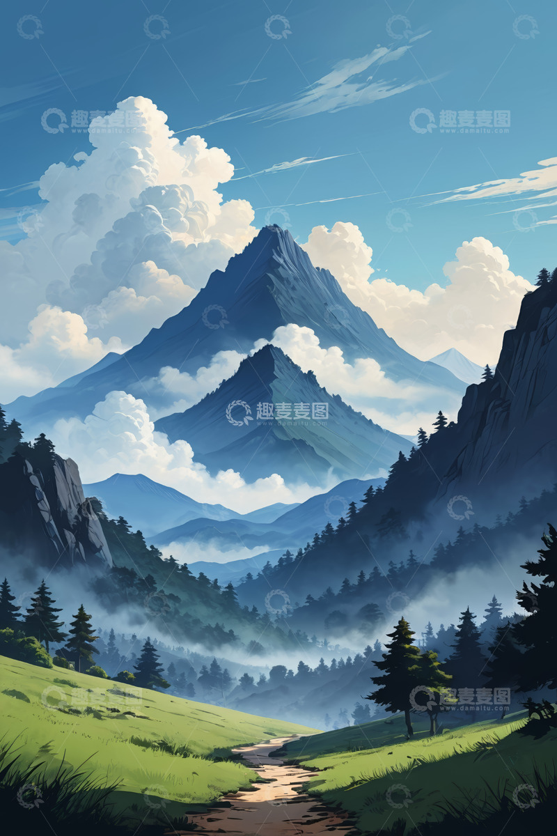 高清大图下载【趣麦麦图】山间森林风景图