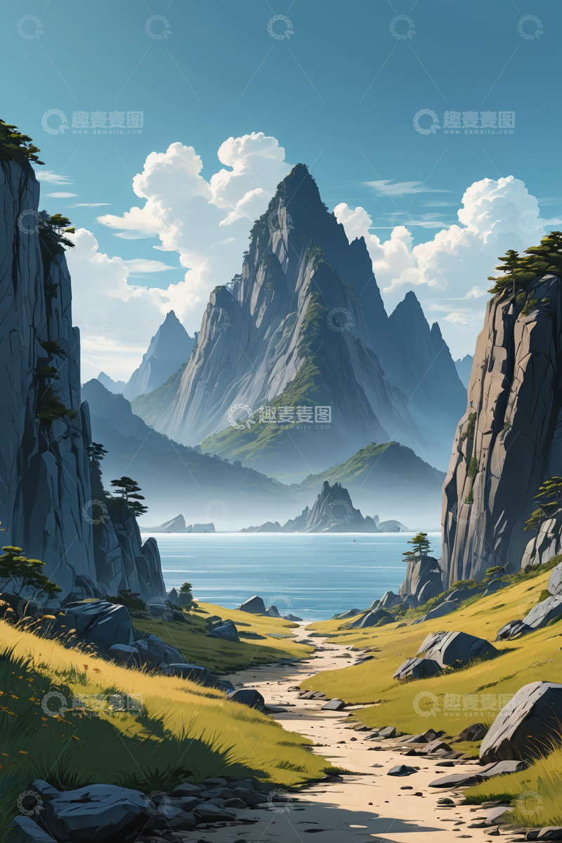 高清大图下载【趣麦麦图】山水自然风光小径全景