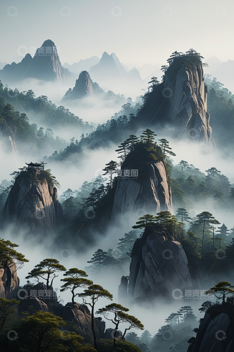 高清大图下载【趣麦麦图】云雾缭绕的中国山水景观