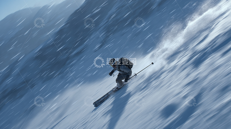 高清大图下载【趣麦麦图】极限滑雪挑战雪山