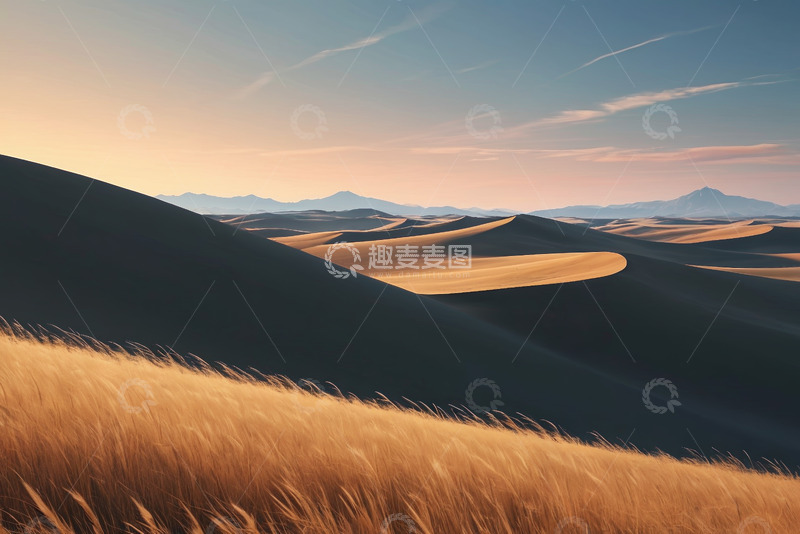 高清大图下载【趣麦麦图】沙漠黄昏时分的沙丘景观