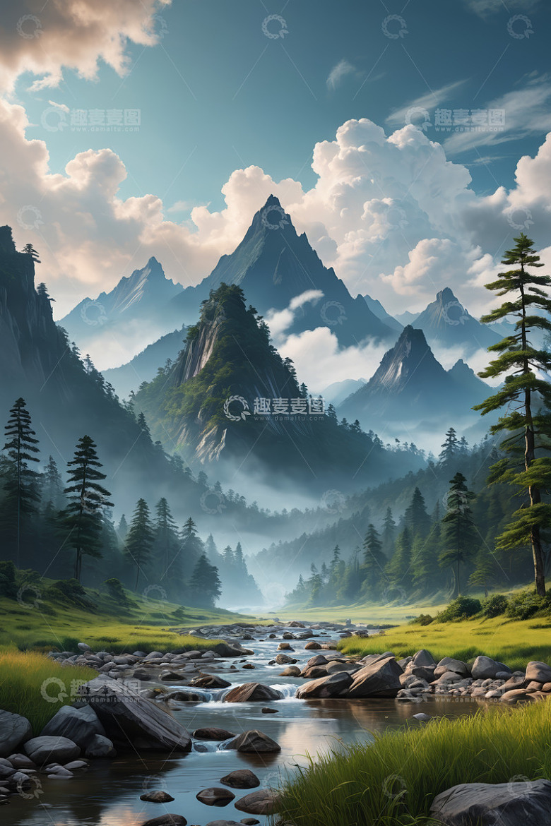 山间森林小溪自然风光