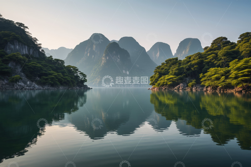 高清大图下载【趣麦麦图】山水相依的宁静湖景