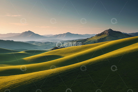 绿色山丘自然风光全景