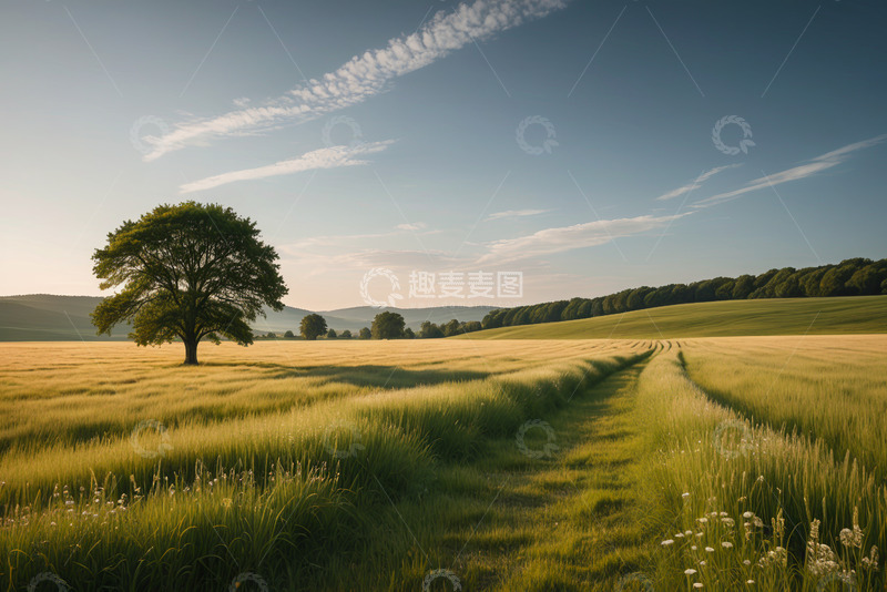 高清大图下载【趣麦麦图】田野中孤独大树自然风光