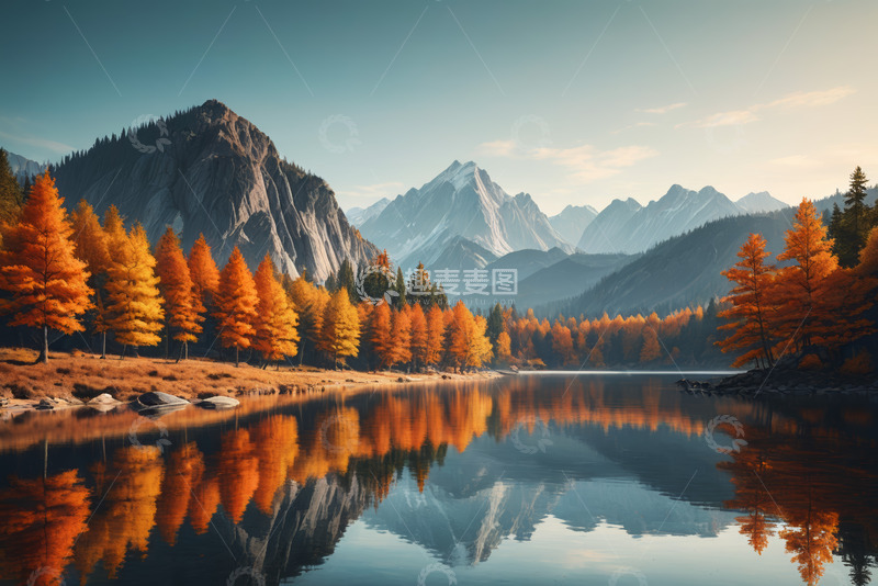 高清大图下载【趣麦麦图】秋季山林湖泊自然风光