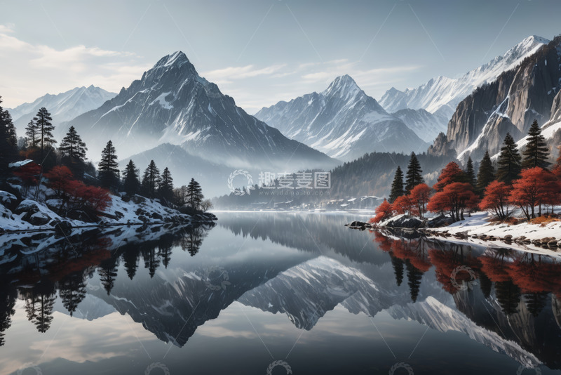 高清大图下载【趣麦麦图】雪山湖泊自然风光