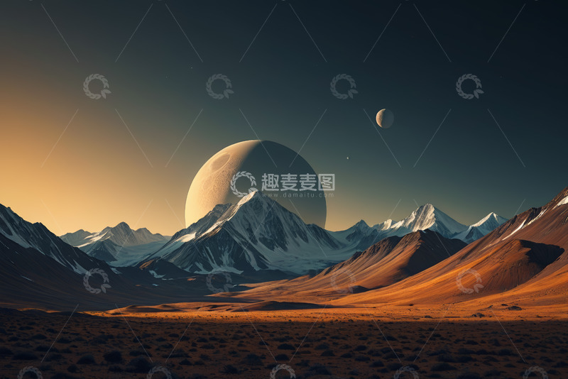 高清大图下载【趣麦麦图】星球远景下的山脉自然风光